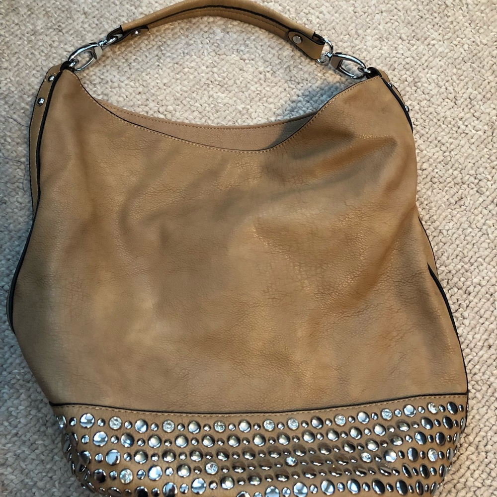 Tan Studded Hobo Bag